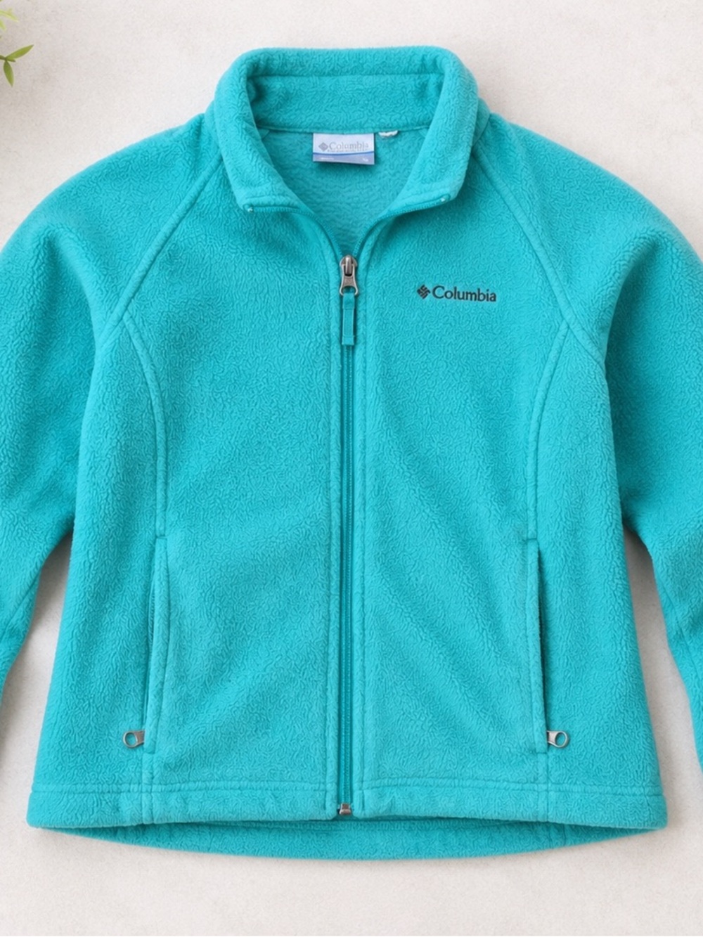 Columbia Turquoise Full Zip Fleece Jacket Kids Small (8) Aqua Zip Up